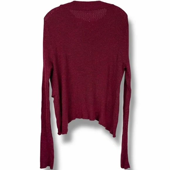 Free People Plum Maroon Wrap Split Hem Mock Neck Long Sleeve Sweater Top Large - Picture 5 of 7